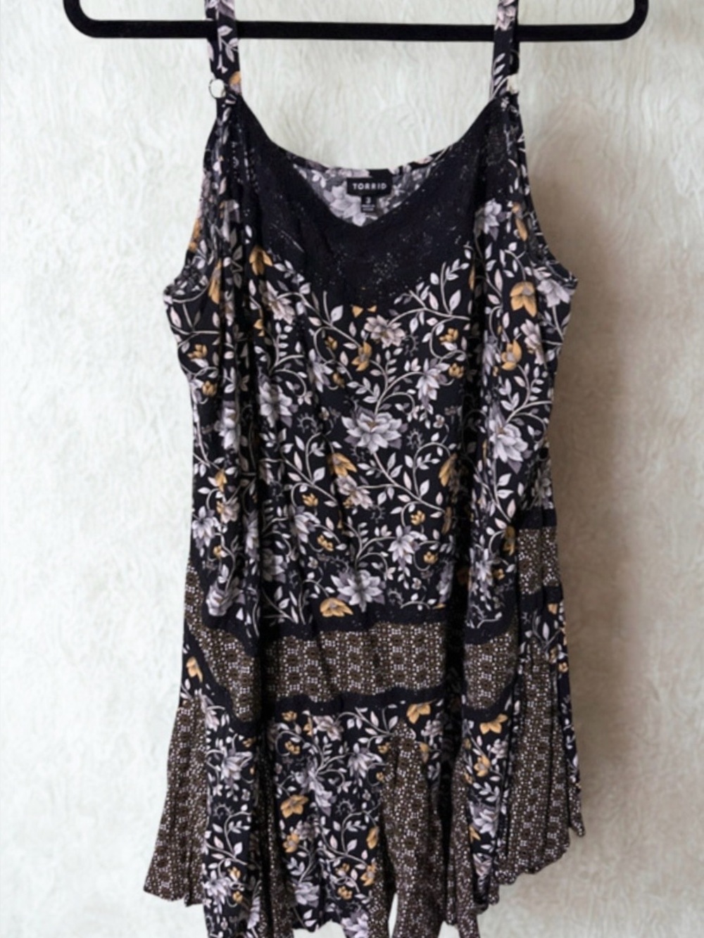 Torrid Black Floral Lace-Trim Camisole dress with Gold Accents